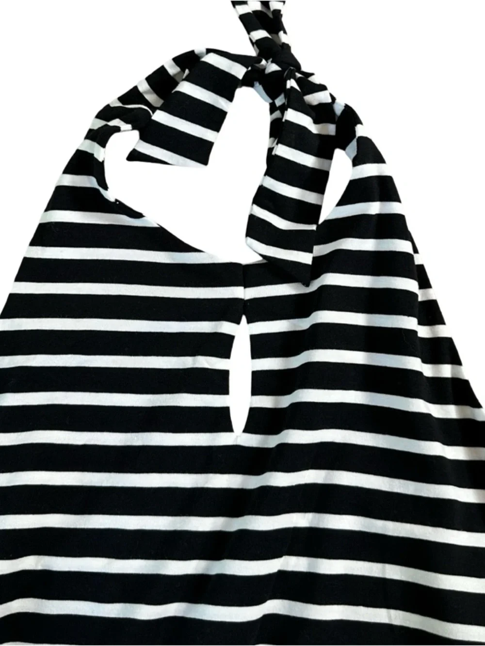 Lands’ End Black White Striped Keyhole High Halter Neck Maxi Dress Medium NWT - Picture 4 of 10